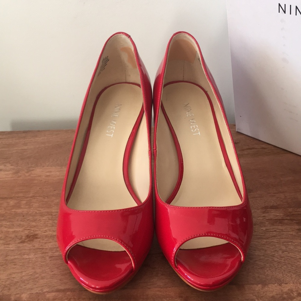 Nine West ruby red peep toe pump